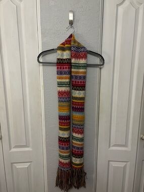 Gap Y2K 2004 Colorful Striped Fair Isle Scarf Fringed 100% Lambswool